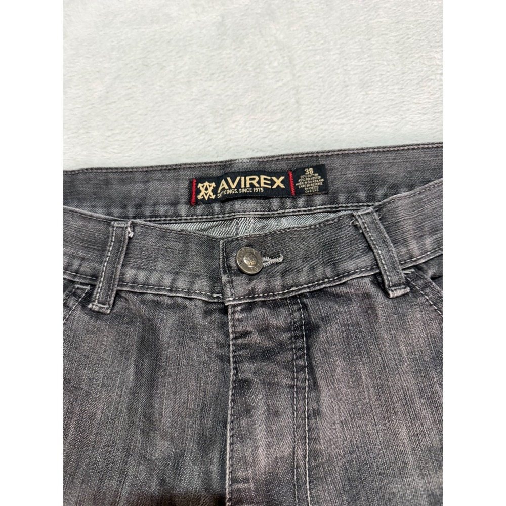 Avirex Mens Denim Shorts Size 38 Gray Black Embroidered Back Pockets Y2K Hip Hop